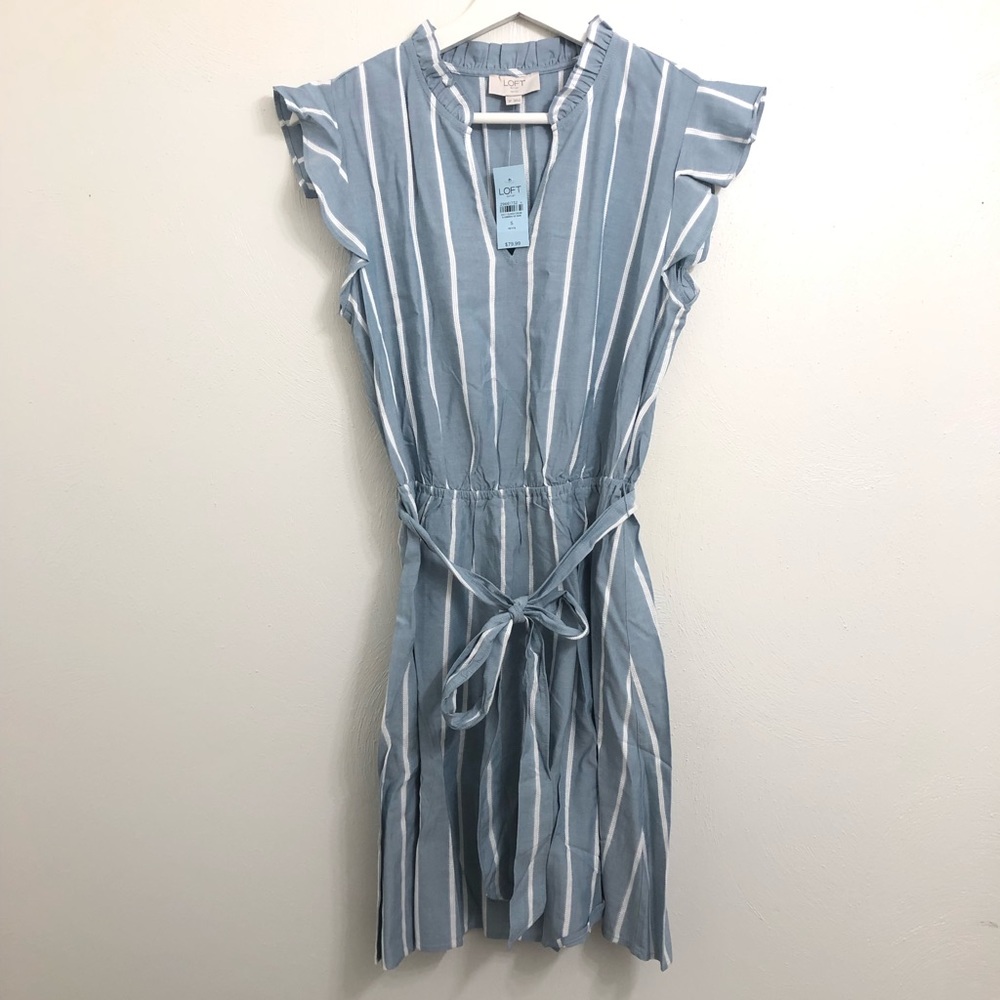 Loft Flutter Sleeve Striped Spring Dress